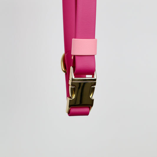 Collier à clip pour chien, en Biothane et laiton, personnalisable, sur mesure. Magenta, rose, pastel, doré