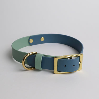 Collier bicolore pour chien personnalisable en Biothane et laiton, fabrication française. 