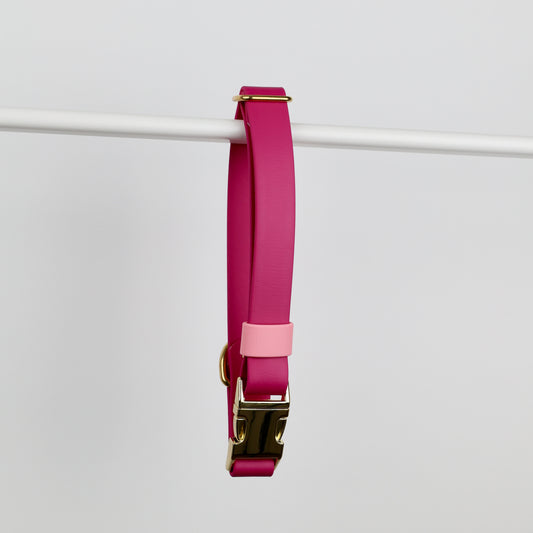 Collier à clip pour chien, en Biothane et laiton, personnalisable, sur mesure. Magenta, rose, pastel, doré