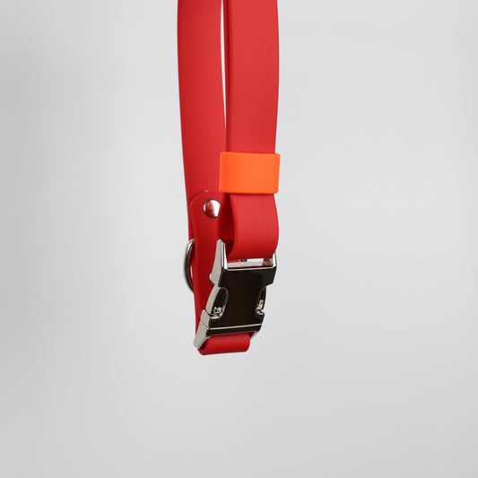 Collier à clip pour chien, en Biothane et laiton, personnalisable, sur mesure. Rouge, orange argenté